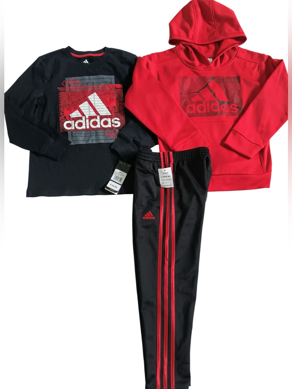 Adidas Red & Black Kids 3-Piece Hoodie, Tee & Track Pants Set NEW!